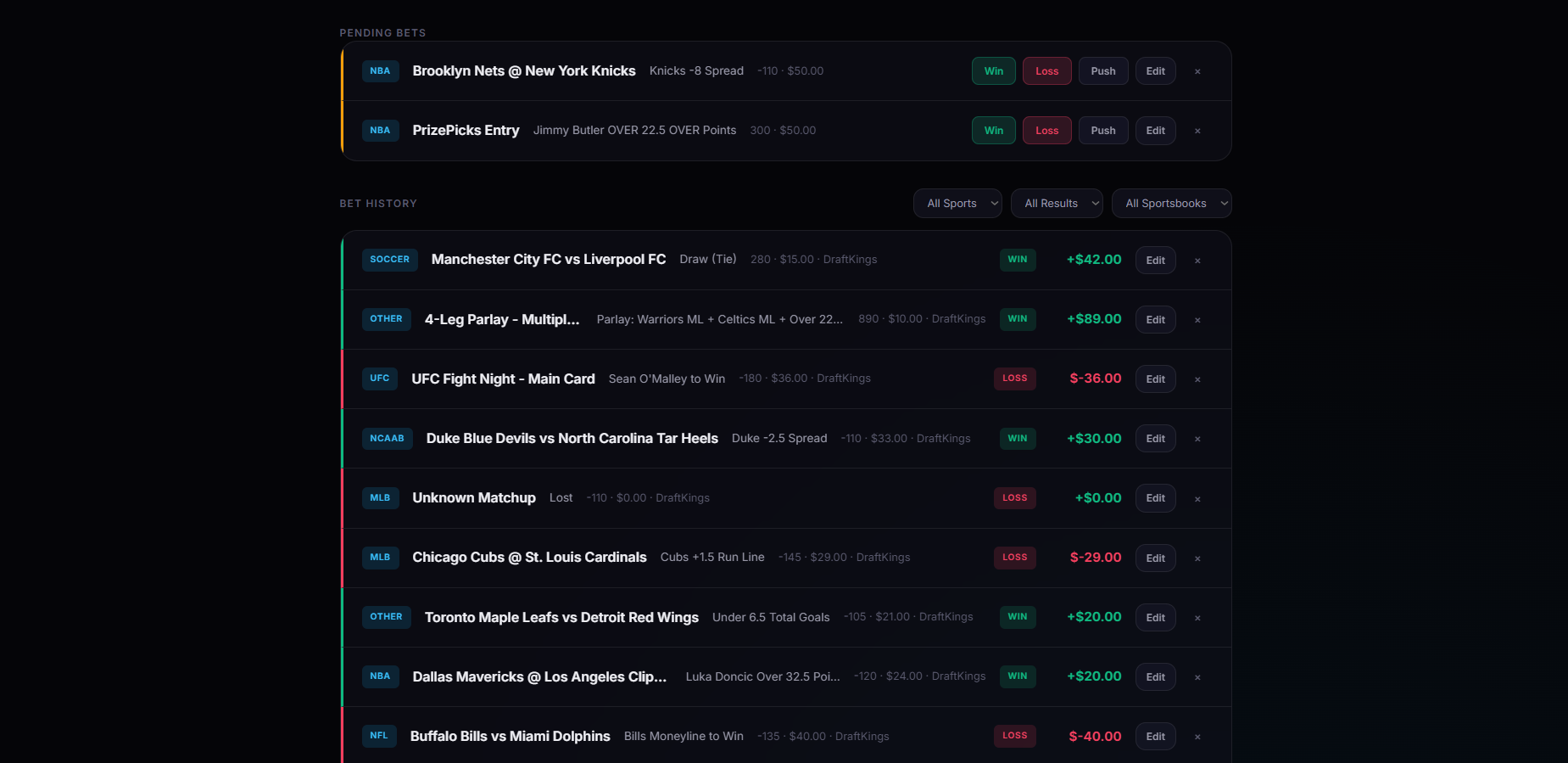 LockTracker Bet History - Every bet tracked with full details